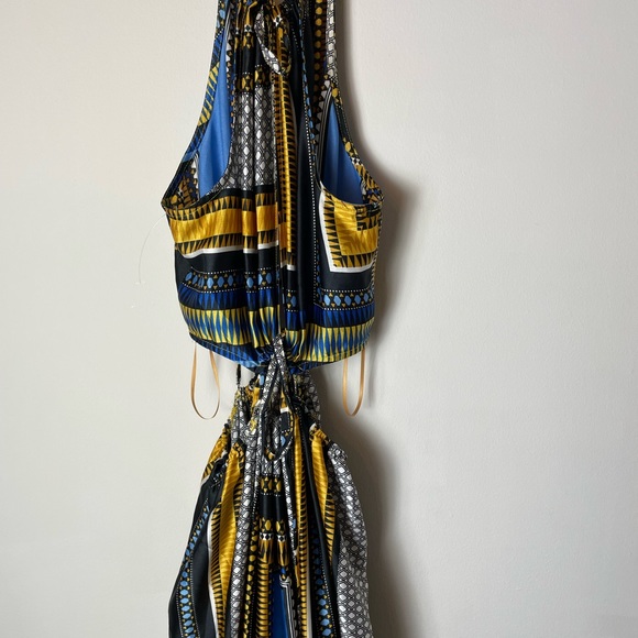 New Women's Blue & White Sleeveless Pleated Striped Maxi Dress Size Small - Picture 7 of 12